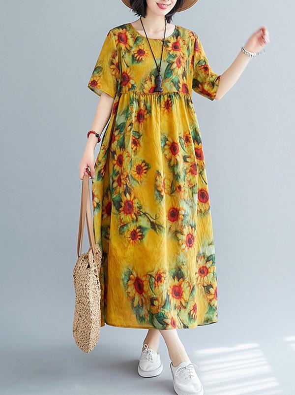 Original Floral Round-Neck Dress