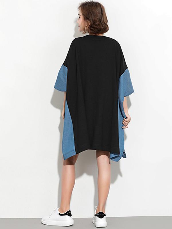 New Loose  Printed Split-joint Cartoon  T-Shirt Dress