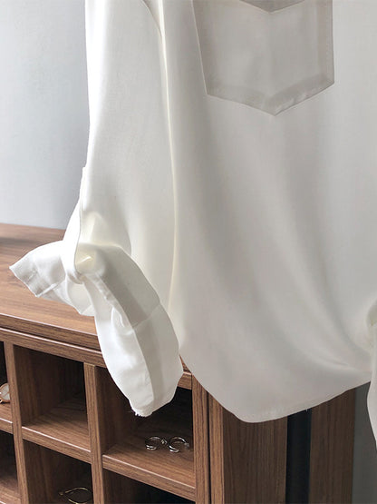 Urban Simple Solid Color Buttoned Split-Joint With Pocket Lapel Collar Long Sleeves Blouse