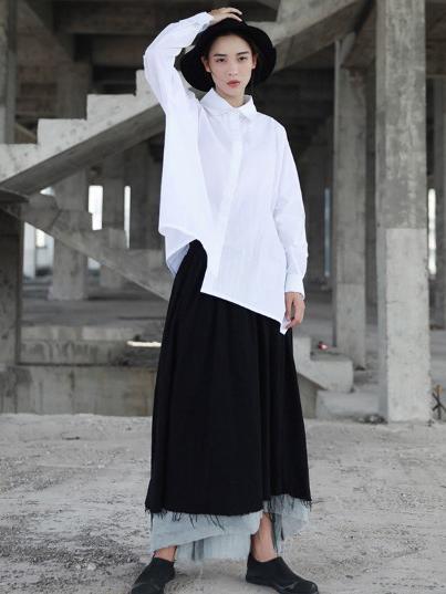 Ramie Cotton Split-joint Skirt Bottom