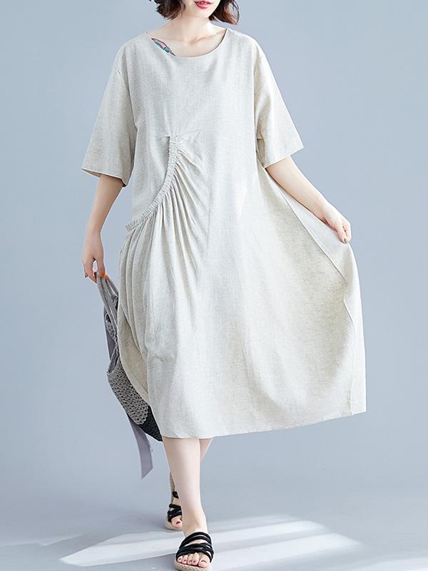 Solid Ruffled Short Sleeves Dress