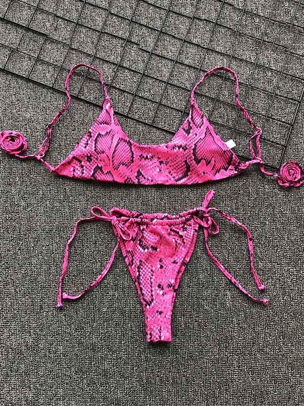 Sexy Lace Up Leopard Bikini Swimsuit