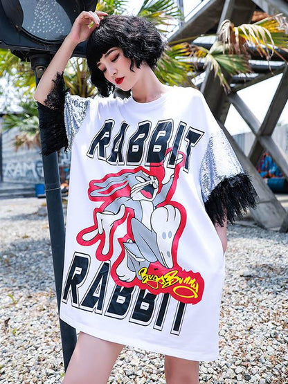 Leisure Cartoon Print Split-Joint Shirt Dress