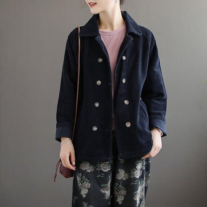 Buykud Double Breasted Pure Color Casual Coat