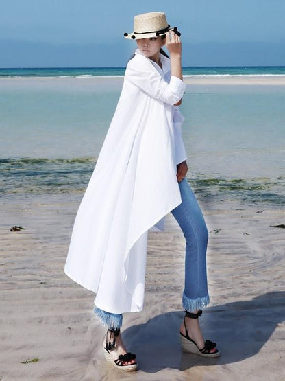 Fashion White Asymmetric Shirt Dress