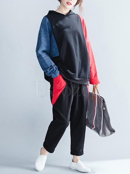 Loose Split-joint Hooded Sweatshirt&Pants Suits