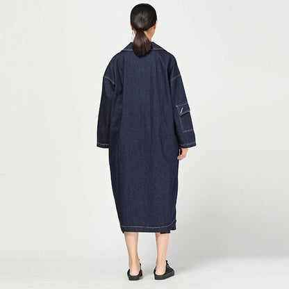 Fashion Autumn Vintage Solid Long Sleeve Denim Coat