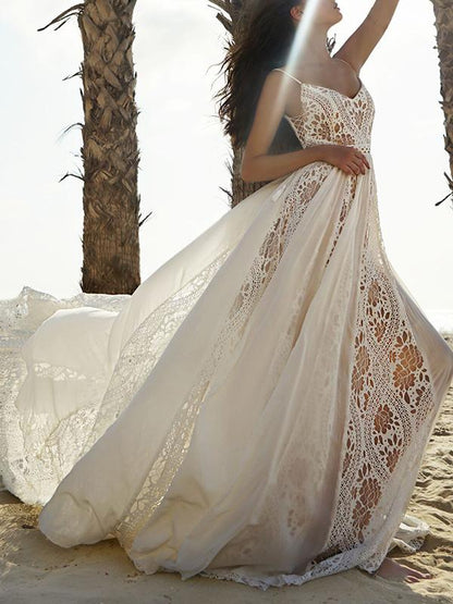 Spaghetti-neck Bandage V-back Evening Dress