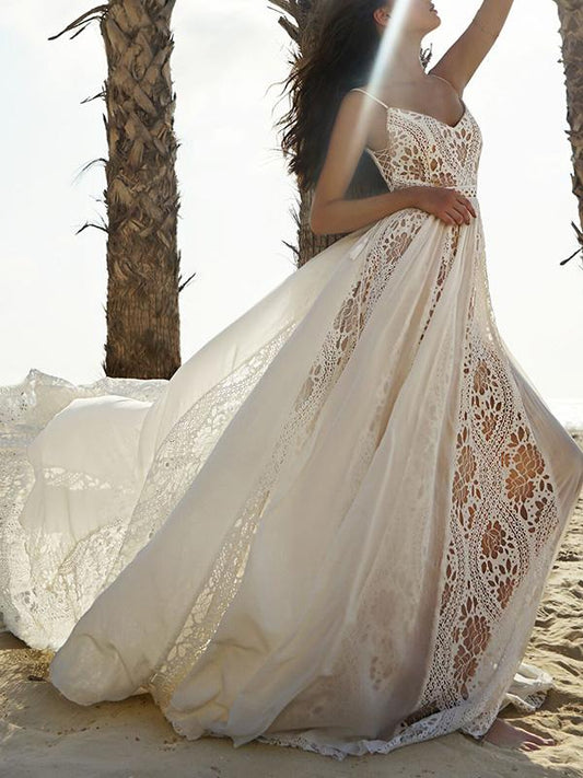 Spaghetti-neck Bandage V-back Evening Dress