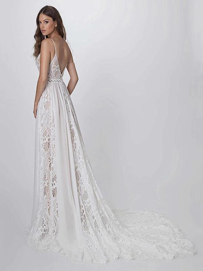 Spaghetti-neck Bandage V-back Evening Dress