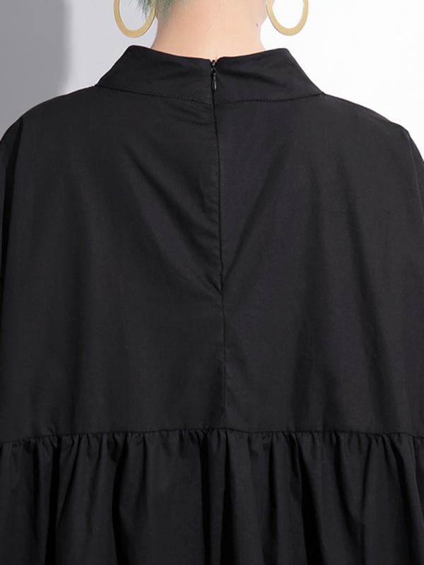 Black Loose High-low Hollow A-line Dress