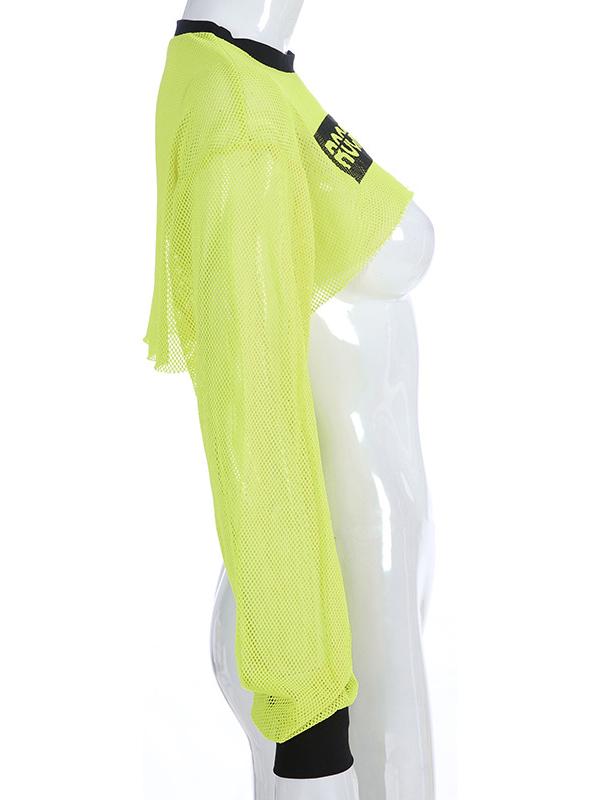 Mesh Letter Printed Long Sleeve Tees