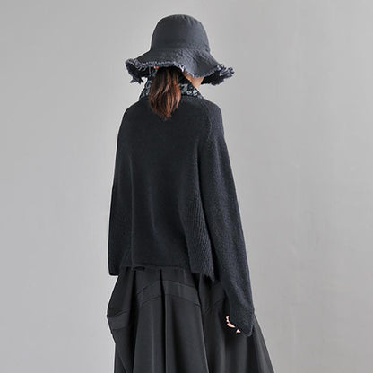 Buykud Jacquard Neckline Winter Solid Color Turtleneck Sweater