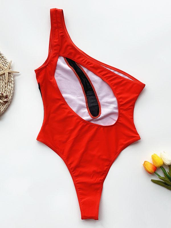 One-Shoulder Split-Joint Hollow One-Piece Swimwear