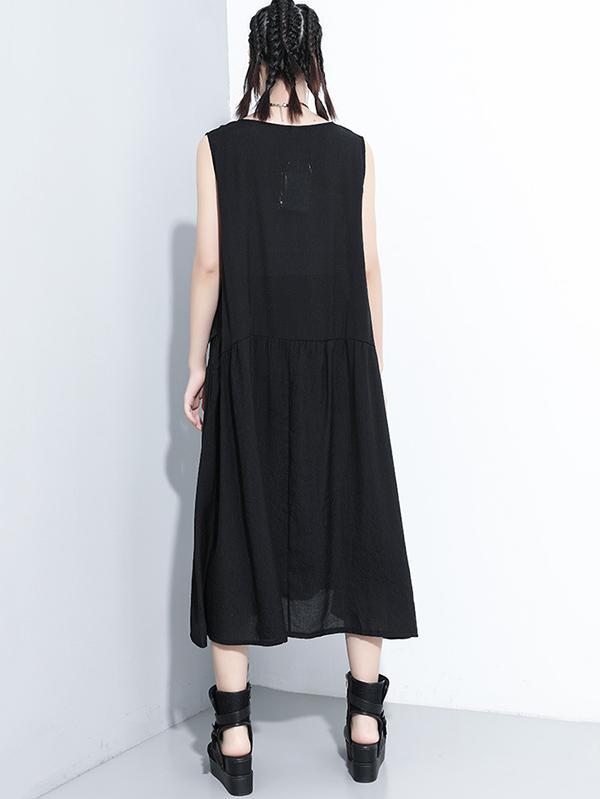Original Solid Irregularity Sleeveless Dress