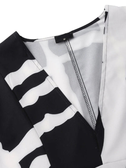 Original Casual Printed Color-Block V-Neck Batwing Sleeves Maxi Dress