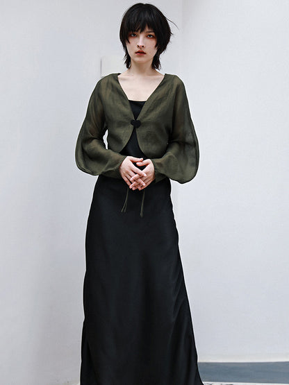 Fashion Ruffled Drawstring Bandage Spaghetti-Neck Midi Dress