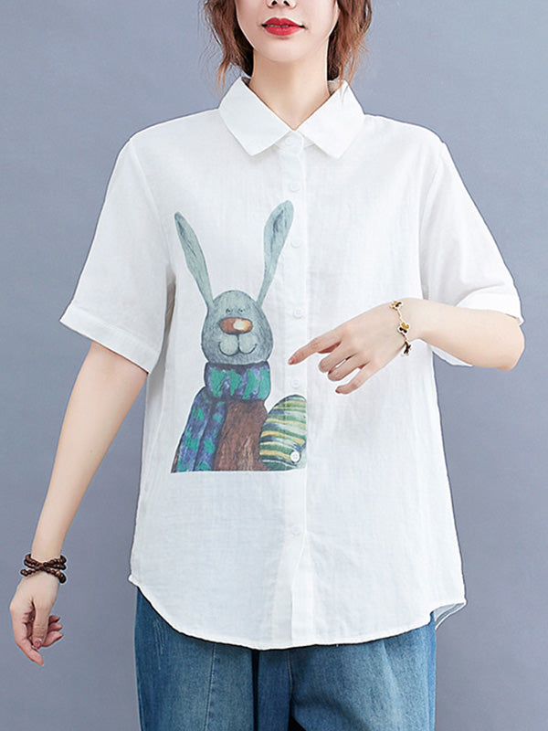 Original Cartoon Printed Lapel Blouse