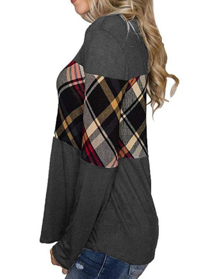 Round-Neck Color Collision Split-Joint Blouse