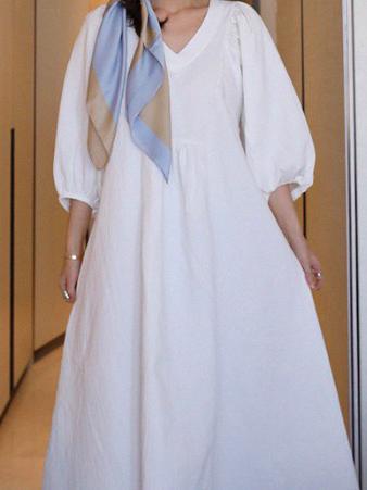 Simple V-neck Loose Plus Size Solid Maxi Dresses