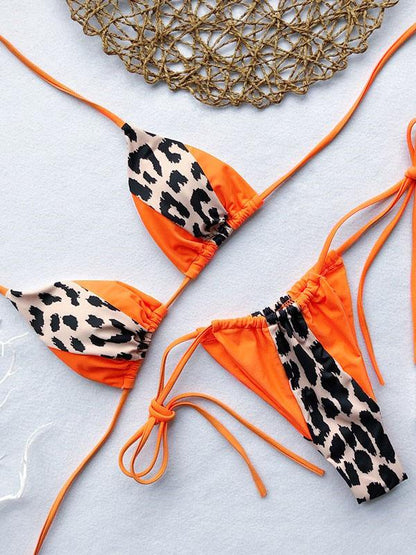 Lace Up Contrast Scrunch Bikini Set