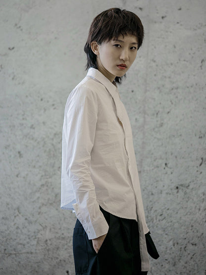 Urban Asymmetric Solid Color Buttoned Lapel Long Sleeves Blouse Tops
