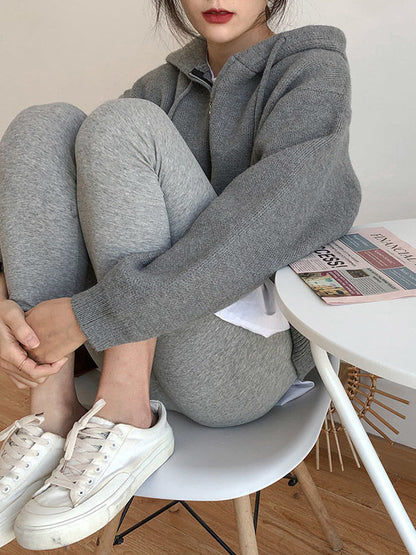 Fashion Solid Knitted Long Sleeves Hooded Outerwear