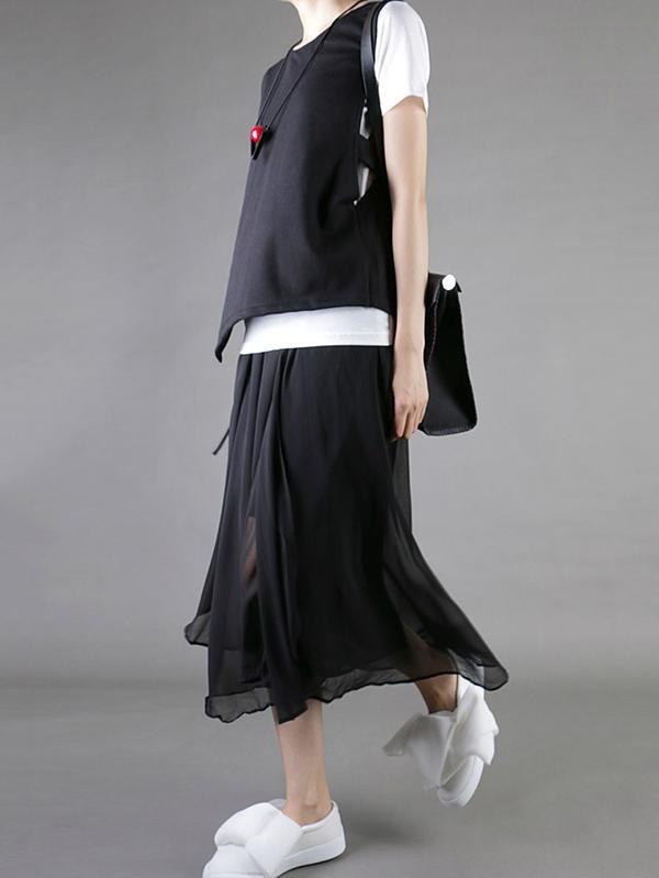 Original Solid Chiffon Pleats Skirt
