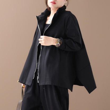 Buykud Ruffled Collar Irregular Casual Solid Color Coat