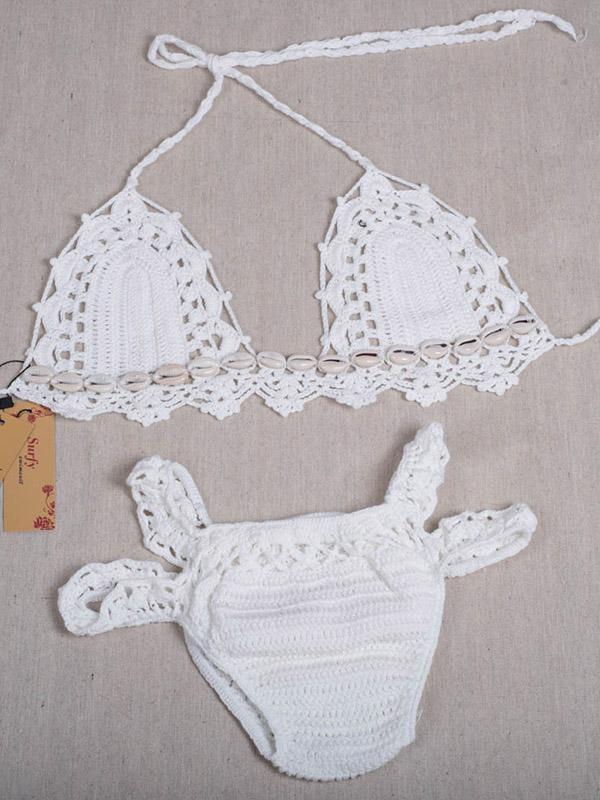 Crochet Gorgeous Embellished Split Bikini Swimsuit