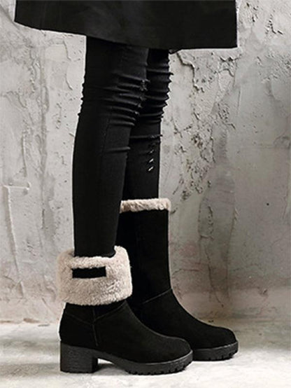 Solid Mid Heels Short Snow Boots