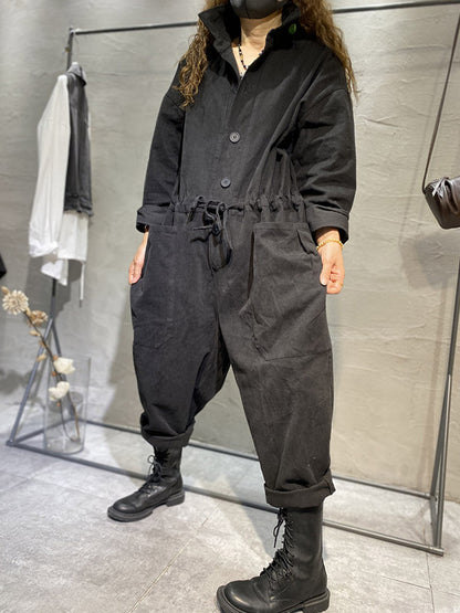 Fashion Long Sleeves Lapel Solid Color Jumpsuits