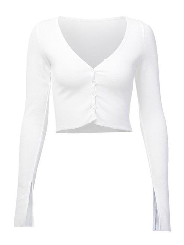 Long Sleeves V-Neck Exposed Navel Tees