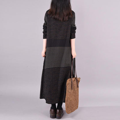Buykud Wave Point Stripe Retro Casual Comfortable Dress