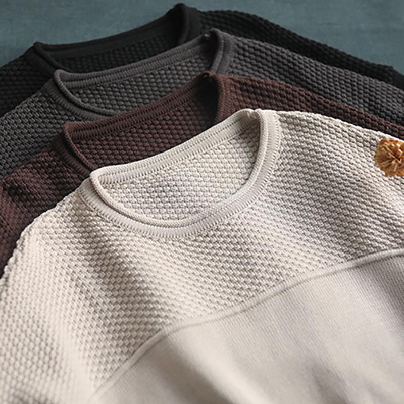 Buykud Round Neck Solid Color Knitted Shirt