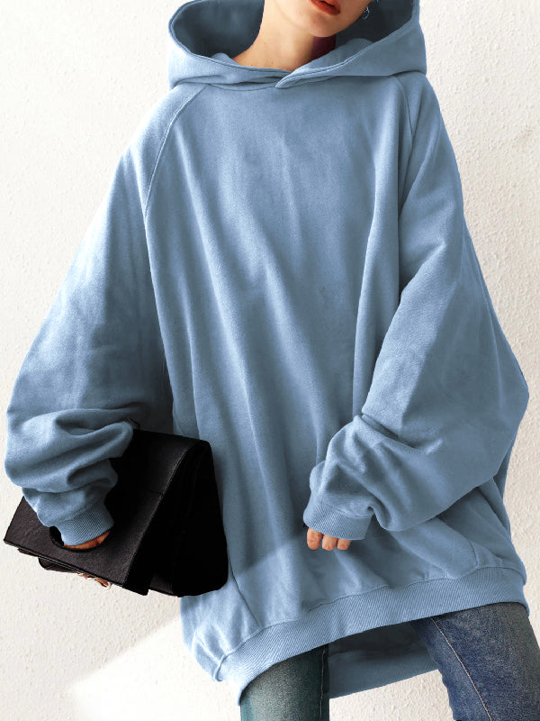 Simple Casual Solid Color Split-Joint Batwing Sleeves Hoodies