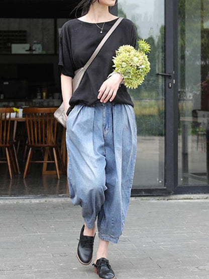 Loose Retro Denim Harem Pants