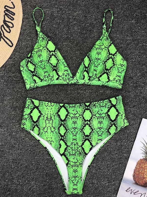 Snakeskin Printed High Waist Bikini Swimsuit