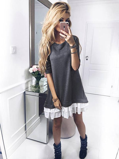 Round-neck Lace Hemline Mini Dress
