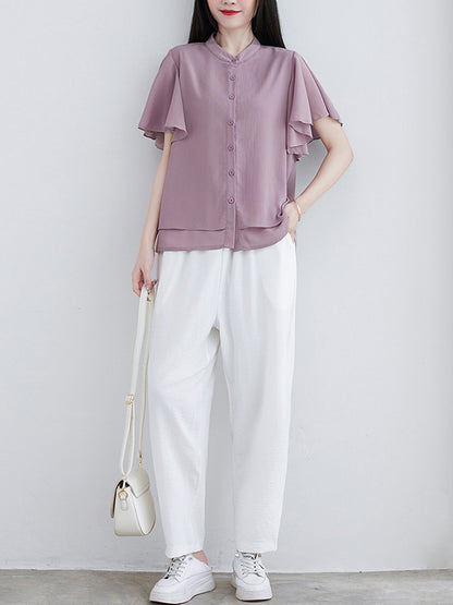 Original 14 Colors Falbala Lapel Blouse Tops