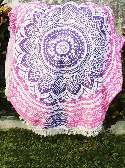 Fashion Printed Tasseled Round Beach Mat