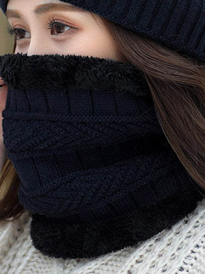Winter Knitting Solid Color Keep Warm Scarf&Hat Two Pieces Set