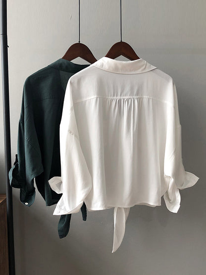 Urban Simple Solid Color Buttoned Split-Joint With Pocket Lapel Collar Long Sleeves Blouse
