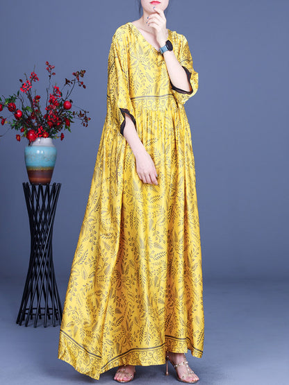 Original Floral V-Neck Half Sleeve Maxi Dress