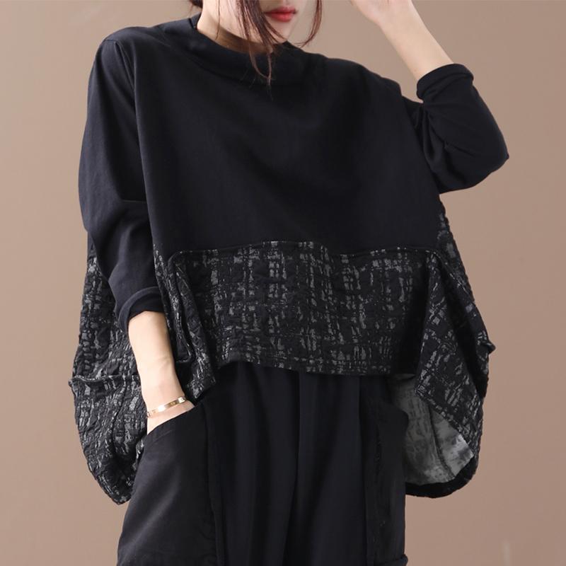 Buykud Literary Irregular Spliced Half Turtleneck Blouse