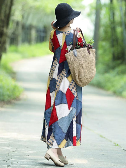 Colorful Cube Printed Long Dress
