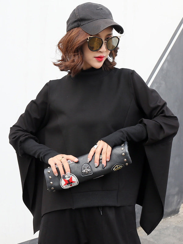 Black Batwing Sleeves Cropped Sweatshirt