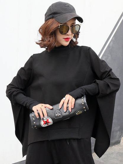 Black Batwing Sleeves Cropped Sweatshirt