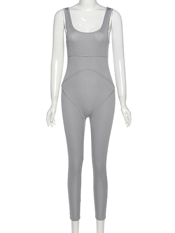 Sexy Solid Wrap Sleeveless Yoga Jumpsuits