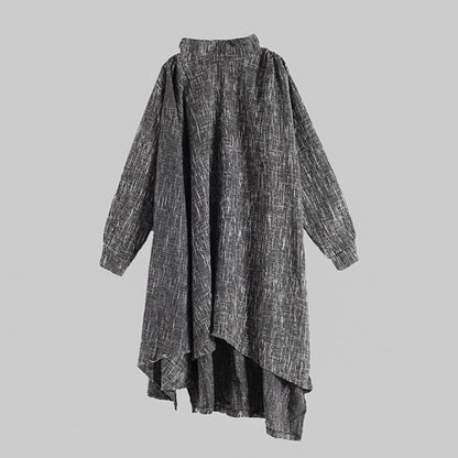 Buykud Pure Color Turtleneck Irregular Casual Dress